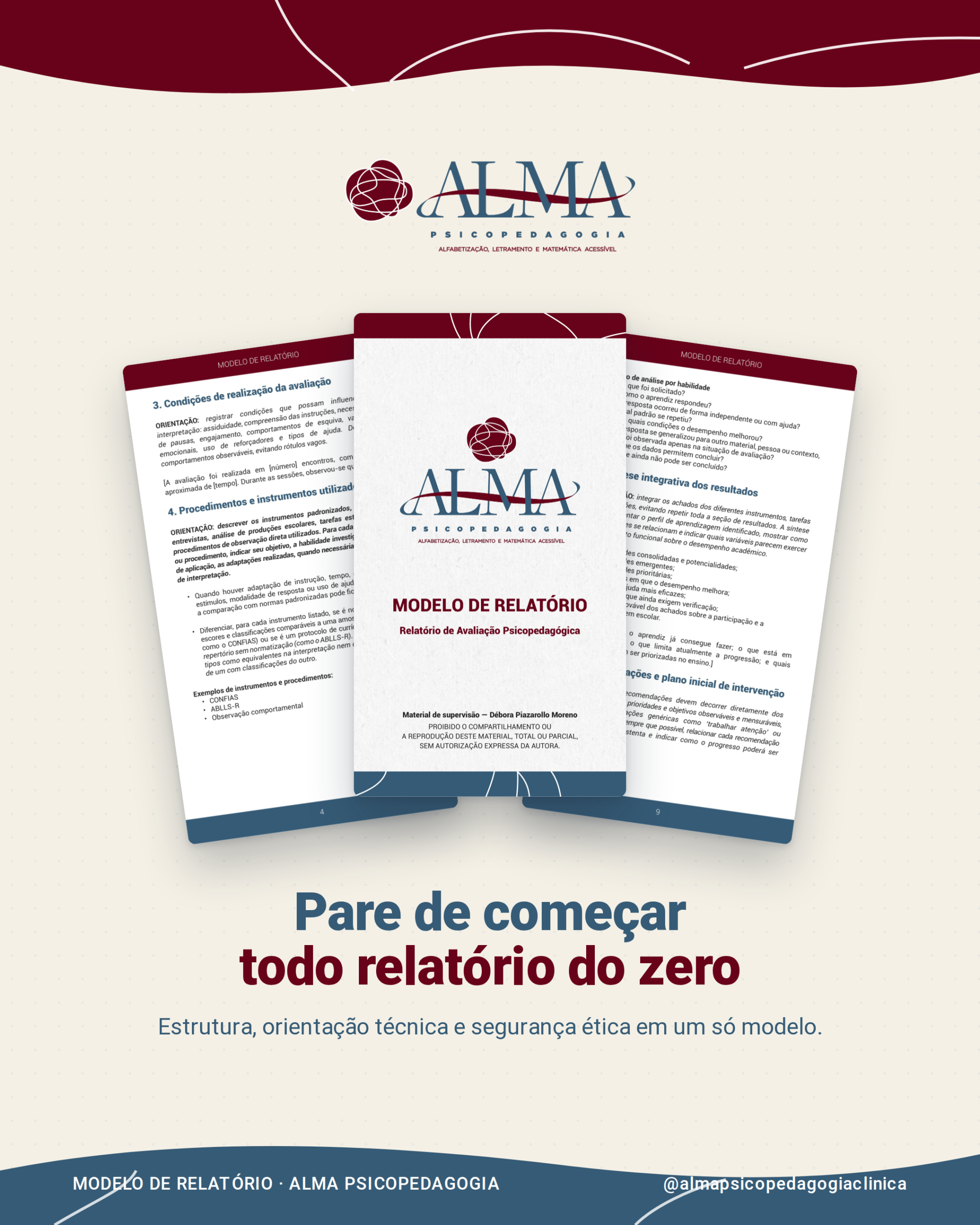 Páginas do modelo de relatório de avaliação ALMA