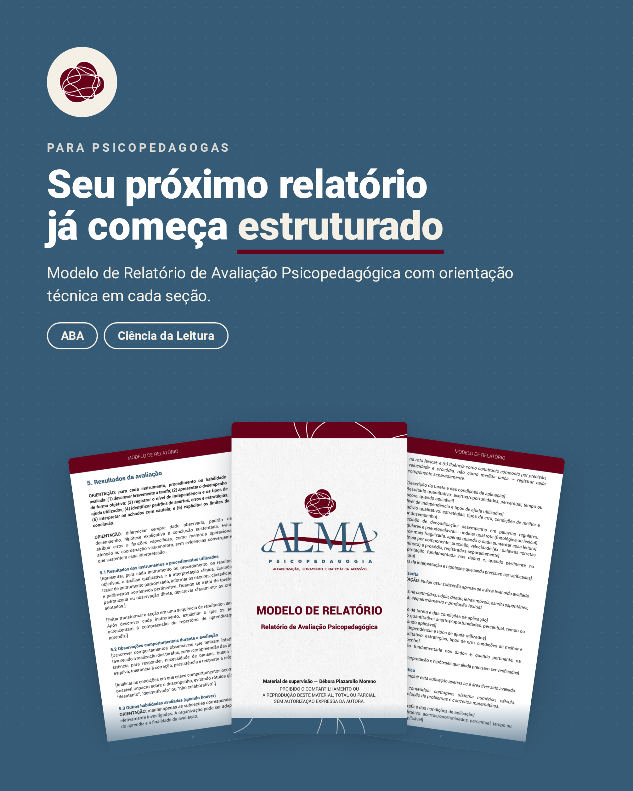 Modelo de relatório de avaliação com orientação técnica em cada seção