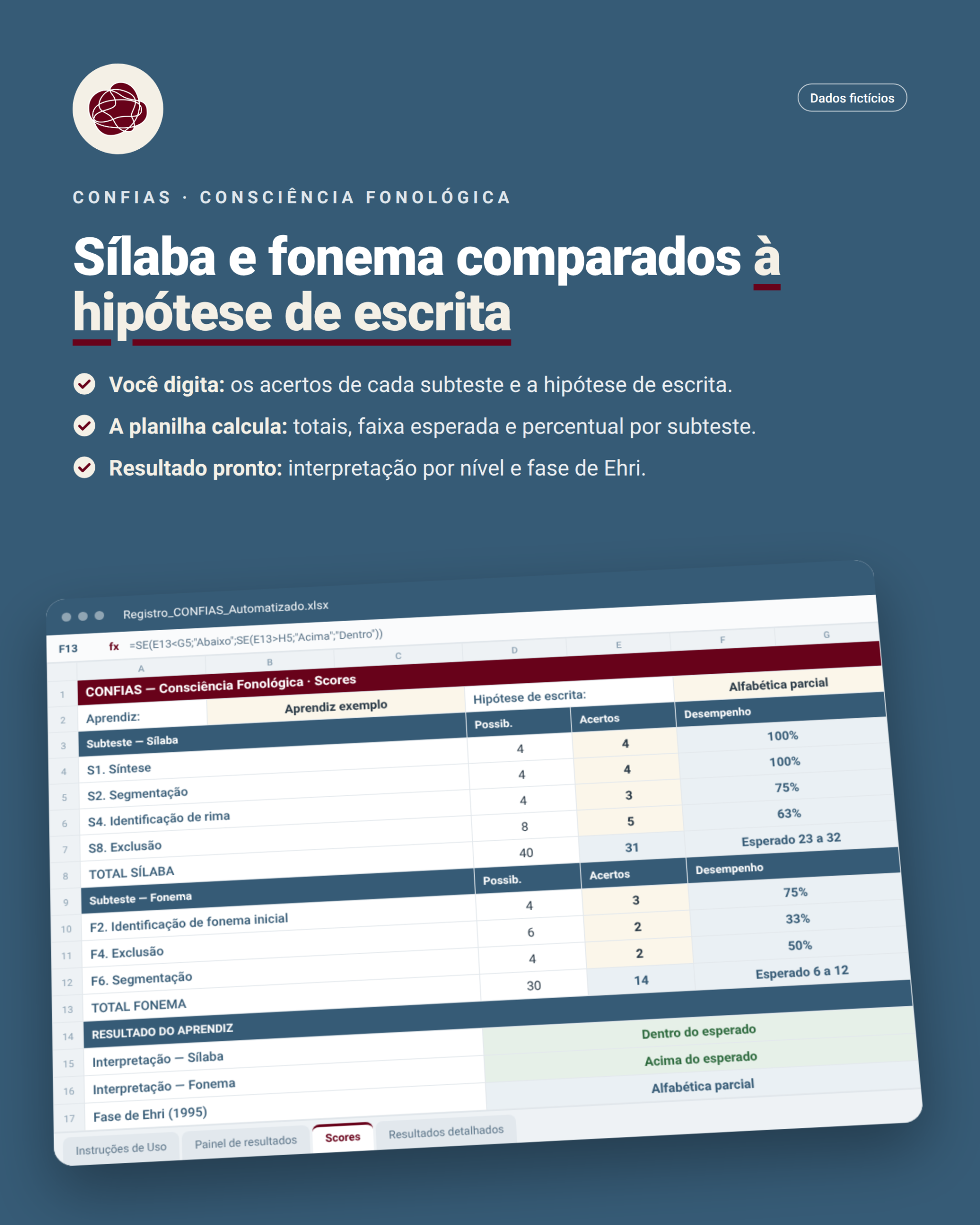 Planilha CONFIAS do Sistema CORRIGE: você digita os acertos, a planilha calcula e mostra o resultado