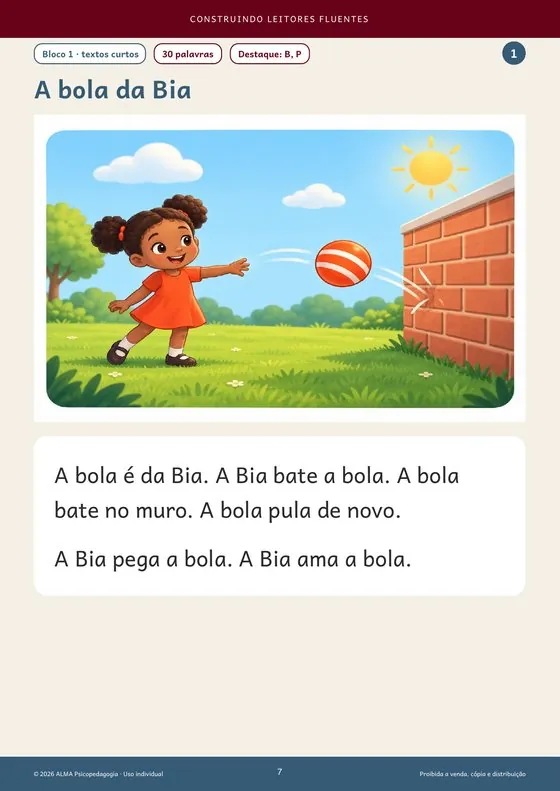 Página do Bloco 1 do Nível 1: A bola da Bia